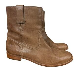 Frye Anna Shortie Womens Tan Brown Pull On Ankle Boots Western Rustic Leather 8